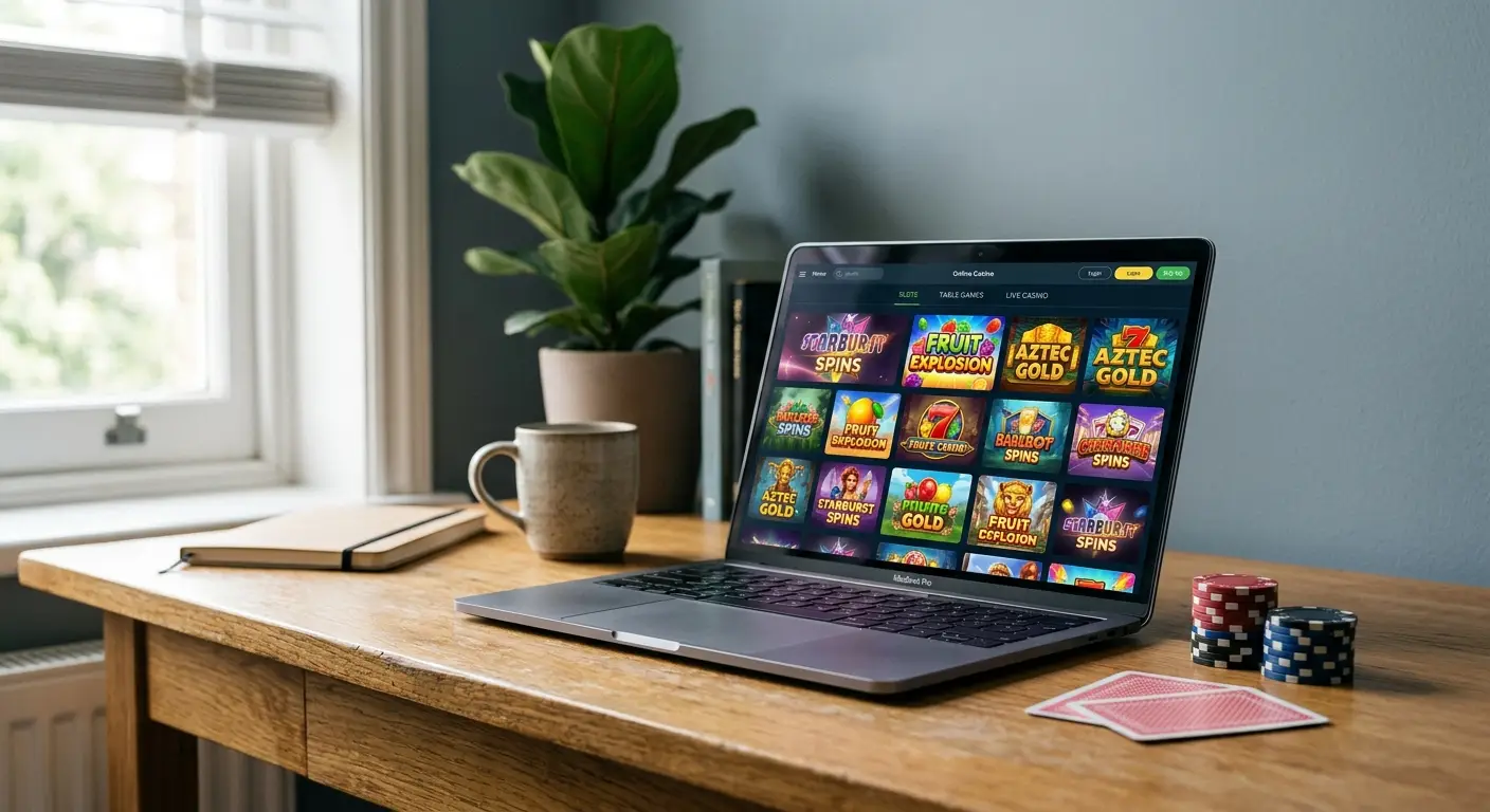 Beste online casino zonder Cruks Nederland 2026 overzicht met laptop en gokfiches