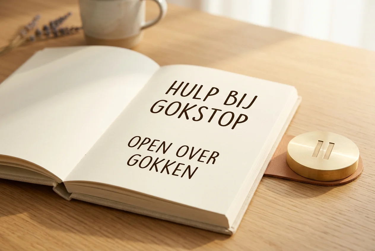 Kalme illustratie van een pauzeknop en hulproutes bij gokproblemen