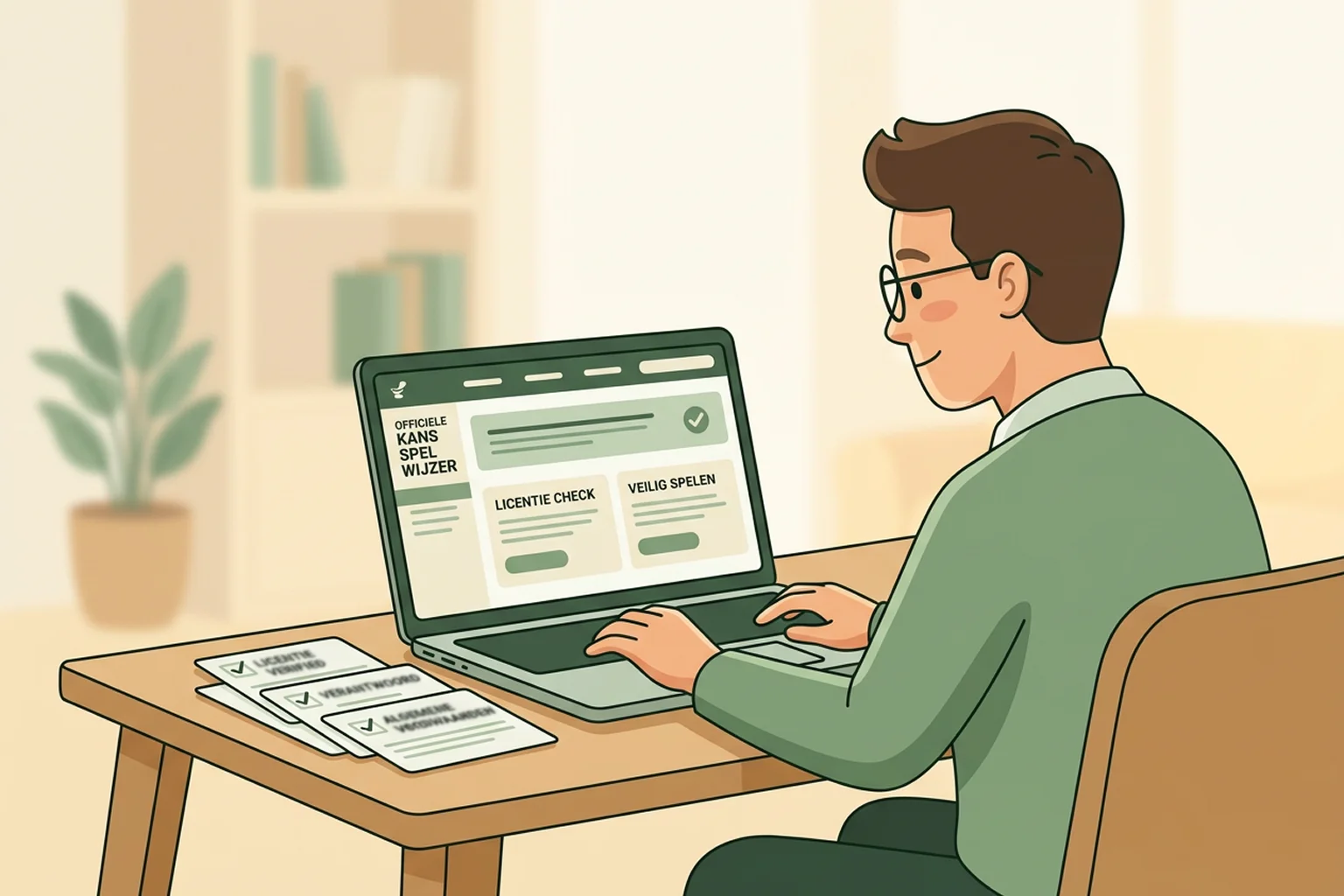 Laptop met checklist voor officiële Nederlandse kansspelcontrole